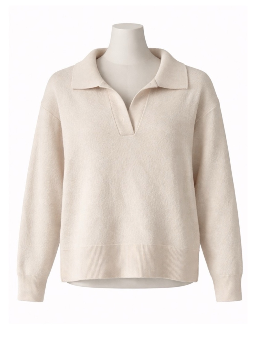 Size S Wilfred Aritzia Women’s Merino Wool Collared Polo Sweater Cream Ivory
